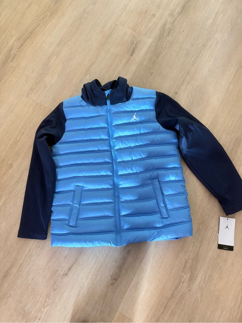 Jordan Kids Blue Puffer Jacket with Navy Sleeves